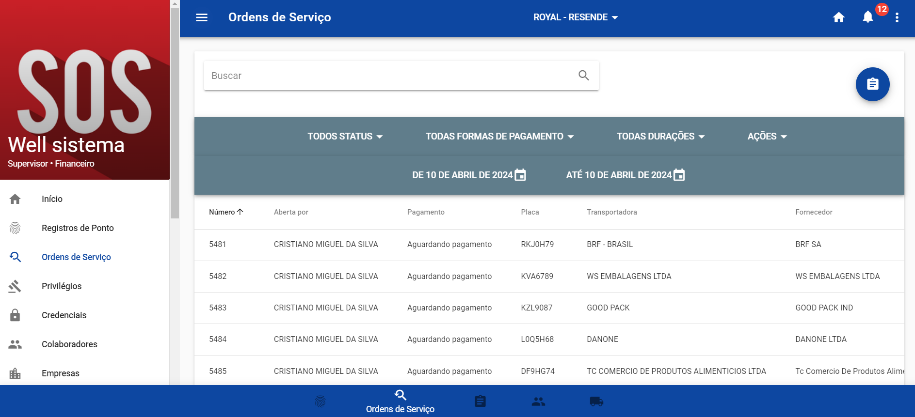 Sistema de ordens de serviço